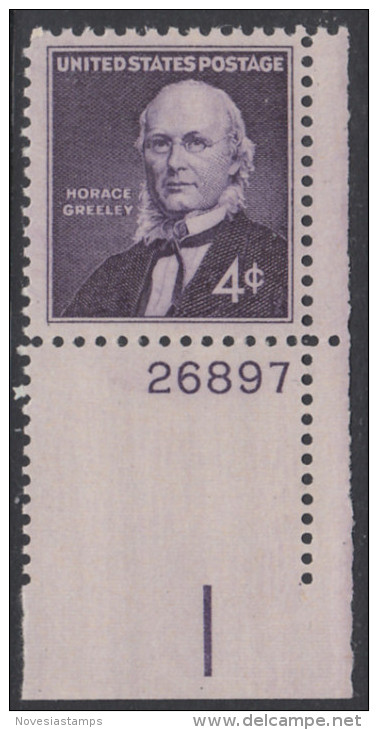 !a! USA Sc# 1177 MNH SINGLE From Lower Right Corner W/ Plate-# (LR/26897) - Horace Greeley - Neufs