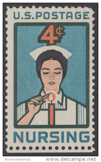 !a! USA Sc# 1190 MNH SINGLE W/ Bottom Margin (Gum Slightly Damaged) - Nursing - Unused Stamps