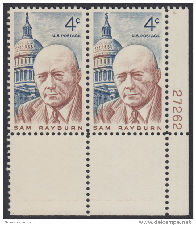 !a! USA Sc# 1202 MNH Horiz.PAIR From Lower Right Corner W/plate-# 27262 - Sam Rayburn - Unused Stamps