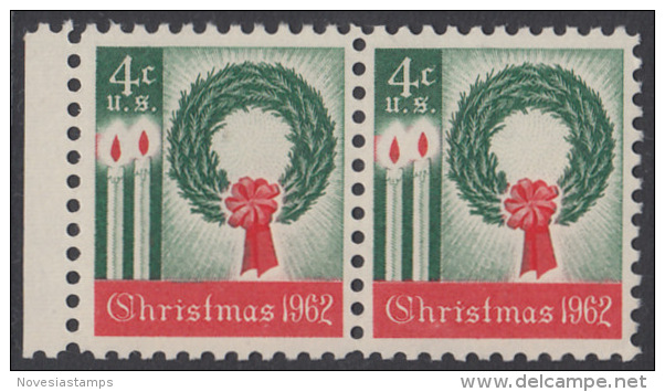 !a! USA Sc# 1205 MNH Horiz.PAIR W/ Left Margin - Christmas - Ongebruikt