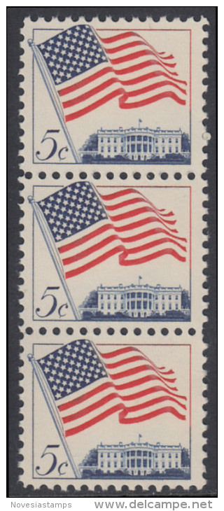 !a! USA Sc# 1208 MNH Vert.STRIP(3) - Flag Over White House - Unused Stamps