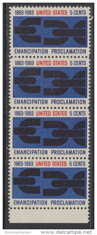 !a! USA Sc# 1233 MNH Vert.STRIP(4) W/ Bottom Margin - Emancipation Procl. - Unused Stamps