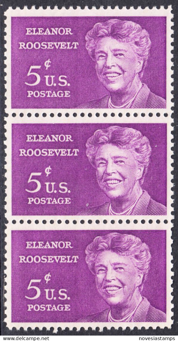 !a! USA Sc# 1236 MNH Vert.STRIP(3) - Eleanor Roosevelt - Nuovi