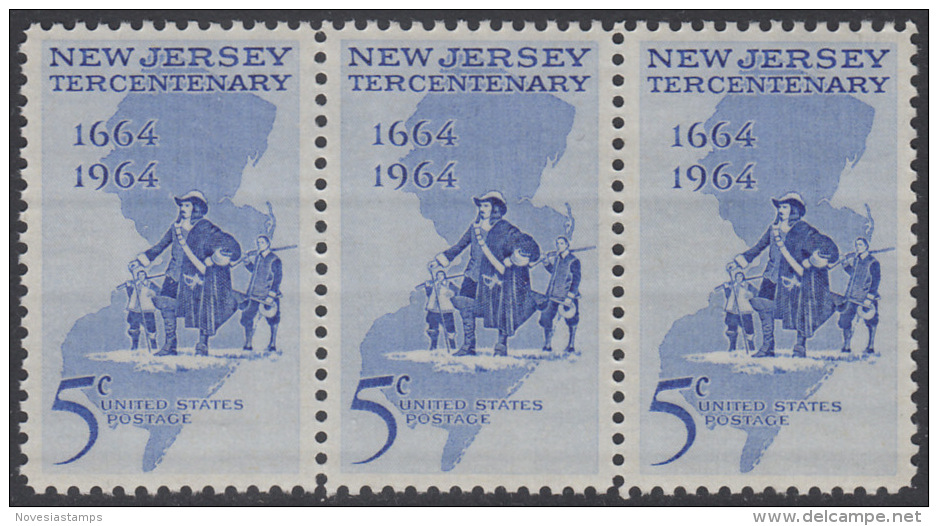 !a! USA Sc# 1247 MNH Horiz.STRIP(3) - New Jersey - Ongebruikt