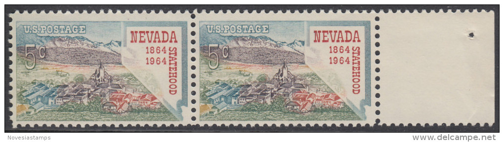 !a! USA Sc# 1248 MNH Horiz.PAIR W/ Right Corner - Nevada Statehood - Ungebraucht