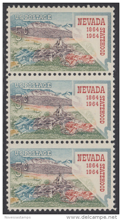 !a! USA Sc# 1248 MNH Vert.STRIP(3) - Nevada Statehood - Nuovi