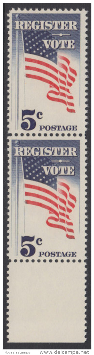 !a! USA Sc# 1249 MNH Vert.PAIR W/ Bottom Margin (a1) - Register And Vote - Unused Stamps