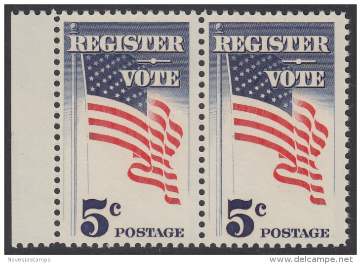 !a! USA Sc# 1249 MNH Horiz.PAIR W/ Left Margin - Register And Vote - Unused Stamps