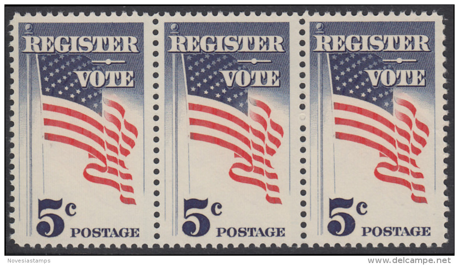 !a! USA Sc# 1249 MNH Horiz.STRIP(3) - Register And Vote - Nuovi