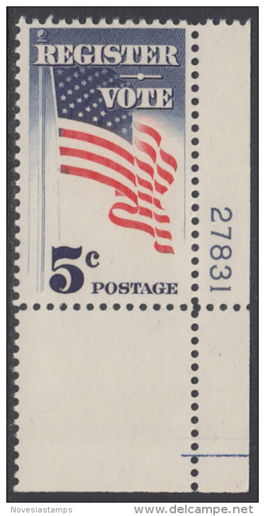 !a! USA Sc# 1249 MNH SINGLE From Lower Right Corner W/plate-# 27831 - Register And Vote - Ungebraucht