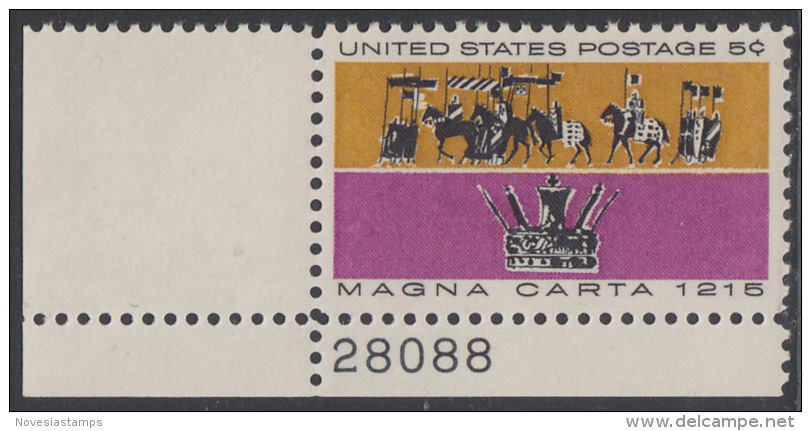 !a! USA Sc# 1265 MNH SINGLE From Lower Left Corner W/plate-# 28088 - Magna Carta - Unused Stamps