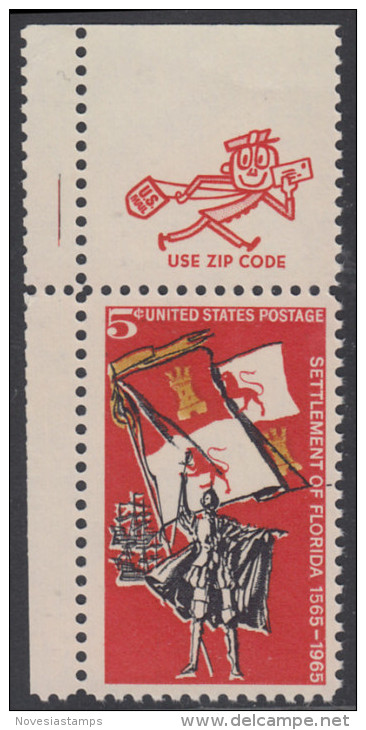 !a! USA Sc# 1271 MNH SINGLE W/ Zip (UL) - Florida Settlement - Unused Stamps