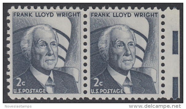 !a! USA Sc# 1280 MNH Horiz.PAIR W/ Right Margin (a1) - Frank Lloyd Wright - Unused Stamps