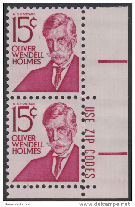 !a! USA Sc# 1288 MNH Vert.PAIR From Lower Right Corner W/Zip - Oliver Wendell Holmes - Neufs