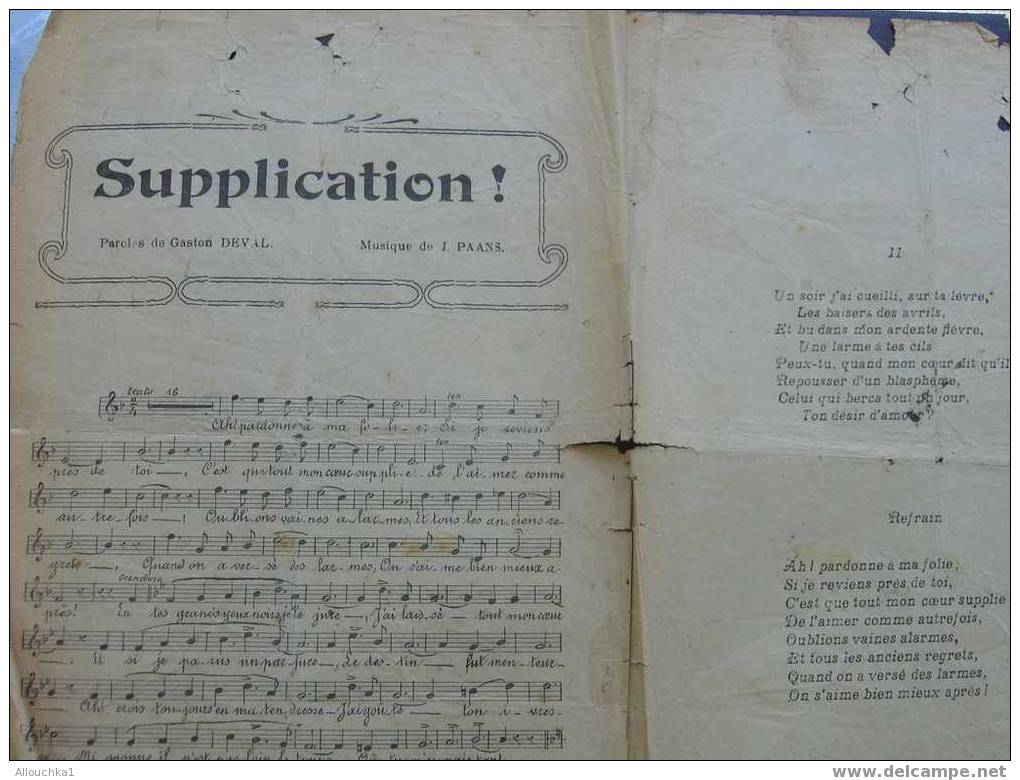 MUSIQUE /PARTITION / SUPPLICATION  DEVAL/PAANS 1912 - Song Books