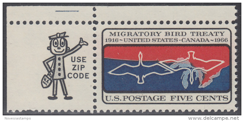 !a! USA Sc# 1306 MNH SINGLE From Upper Left Corner W/ Zip - Migratory Bird Treaty - Neufs