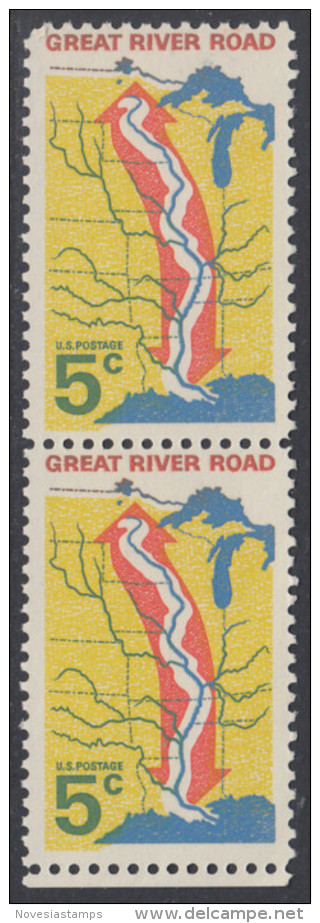 !a! USA Sc# 1319 MNH Vert.PAIR W/ Bottom Margin - Great River Road - Unused Stamps