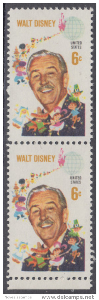 !a! USA Sc# 1355 MNH Vert.PAIR W/ Bottom Margin (Gum Slightly Damaged) - Walt Disney - Neufs