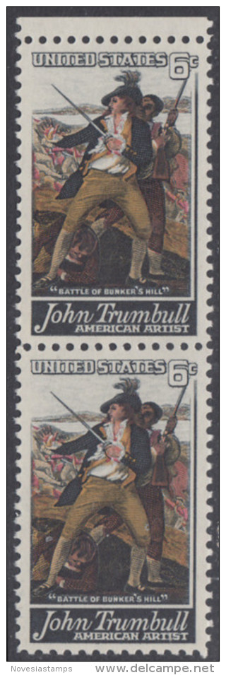 !a! USA Sc# 1361 MNH Vert.PAIR W/ Top Magin (Gum Slightly Damaged) - John Trumbull - Nuovi