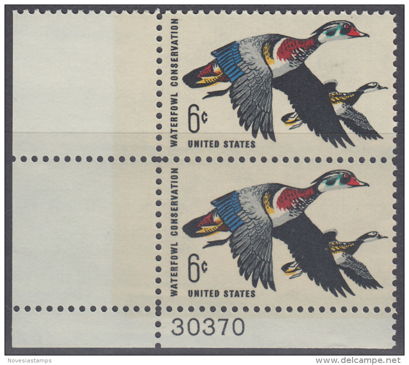 !a! USA Sc# 1362 MNH Vert.PAIR From Lower Left Corner W/plate-# 30370 - Waterfowl Conserv. - Nuovi