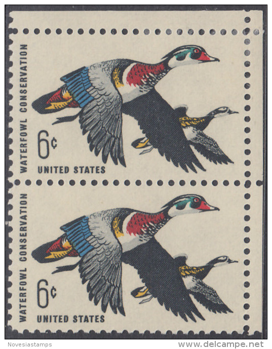 !a! USA Sc# 1362 MNH Vert.PAIR From Upper Right Corner (Gum Slightly Damaged) - Waterfowl Conserv. - Unused Stamps