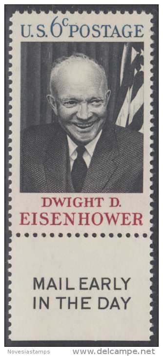 !a! USA Sc# 1383 MNH SINGLE W/ Bottom Margin & Mail Early - Dwight D. Eisenhower - Nuovi