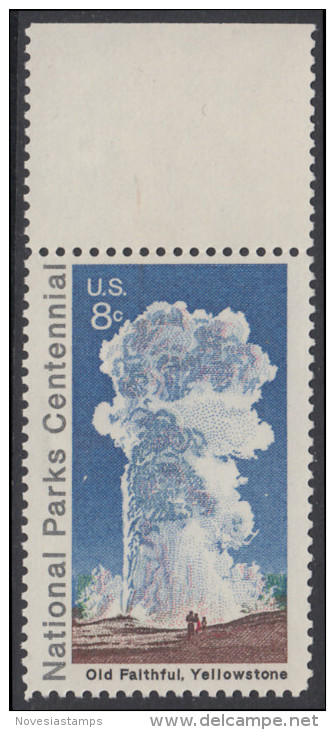 !a! USA Sc# 1453 MNH SINGLE W/ Top Margin (Gum Slightly Damaged) - National Parks Cent.: Old Faithful - Ungebraucht