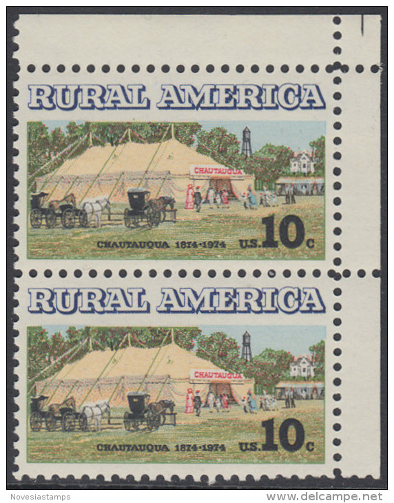 !a! USA Sc# 1505 MNH Vert.PAIR From Upper Right Corner - Chautauqua Tent - Unused Stamps