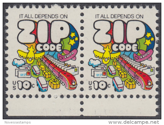 !a! USA Sc# 1511 MNH Horiz.PAIR W/ Bottom Margins - Zip Code - Ungebraucht