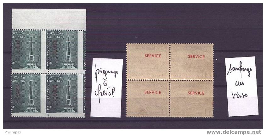 PAKISTAN,  MISSPERFORATION + Imprint On Back, 2 Blocks Of 4! - Pakistan