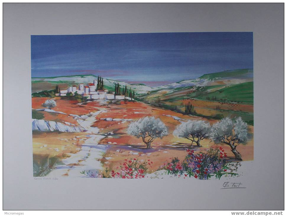 Ella Fort : Paysage Provençal - Lithographien