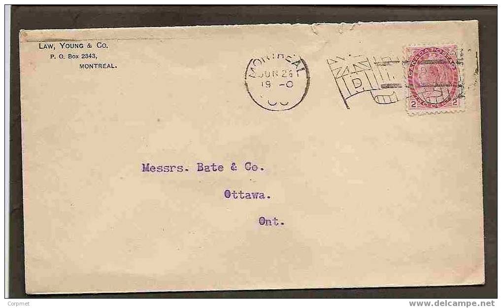 CANADA VF 1900 VICTORIA COVER - FLAG CANCEL - MONTREAL To OTTAWA (recepction CDS At Bcak) - Covers & Documents