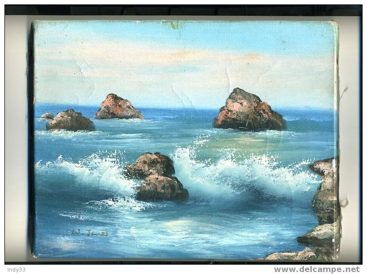 - ROCHERS , BORD DE MER . HUILE SUR TOILE SIGNEE - Oelbilder