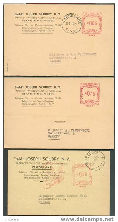 Lot De 5 Cartes Affr. Mécaniques Divers Dont Pub. Société Joseph SOUBRY à ROESELAERE Vers Wakken (1946-1950) - 2288 - Otros & Sin Clasificación