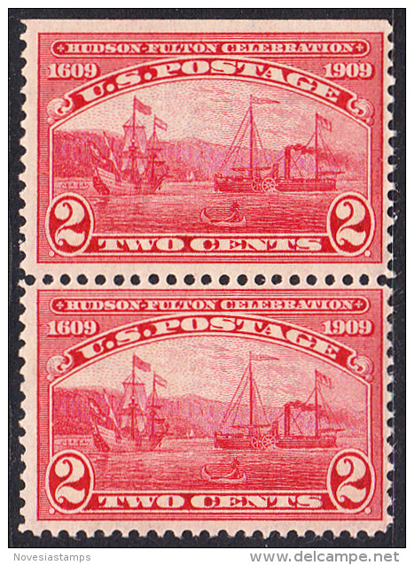 !a! USA Sc# 0372 MNH Vert.PAIR (top Side Cut / A1) - Hudson-Fulton Celebration - Ungebraucht