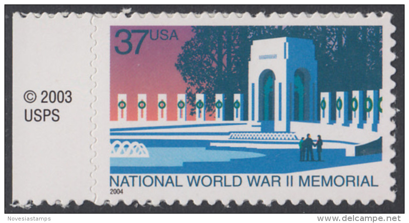 !a! USA Sc# 3862 MNH SINGLE W/ Left Margin & Copyright Symbol - National World War II Memorial - Nuevos