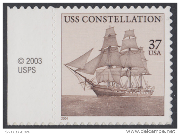 !a! USA Sc# 3869 MNH SINGLE W/ Left Margin & Copyright Symbol - USS Constallation - Neufs