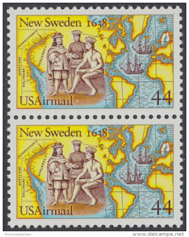 !a! USA Sc# C117 MNH Vert.PAIR - Settling Of New Sweden - 3b. 1961-... Ungebraucht