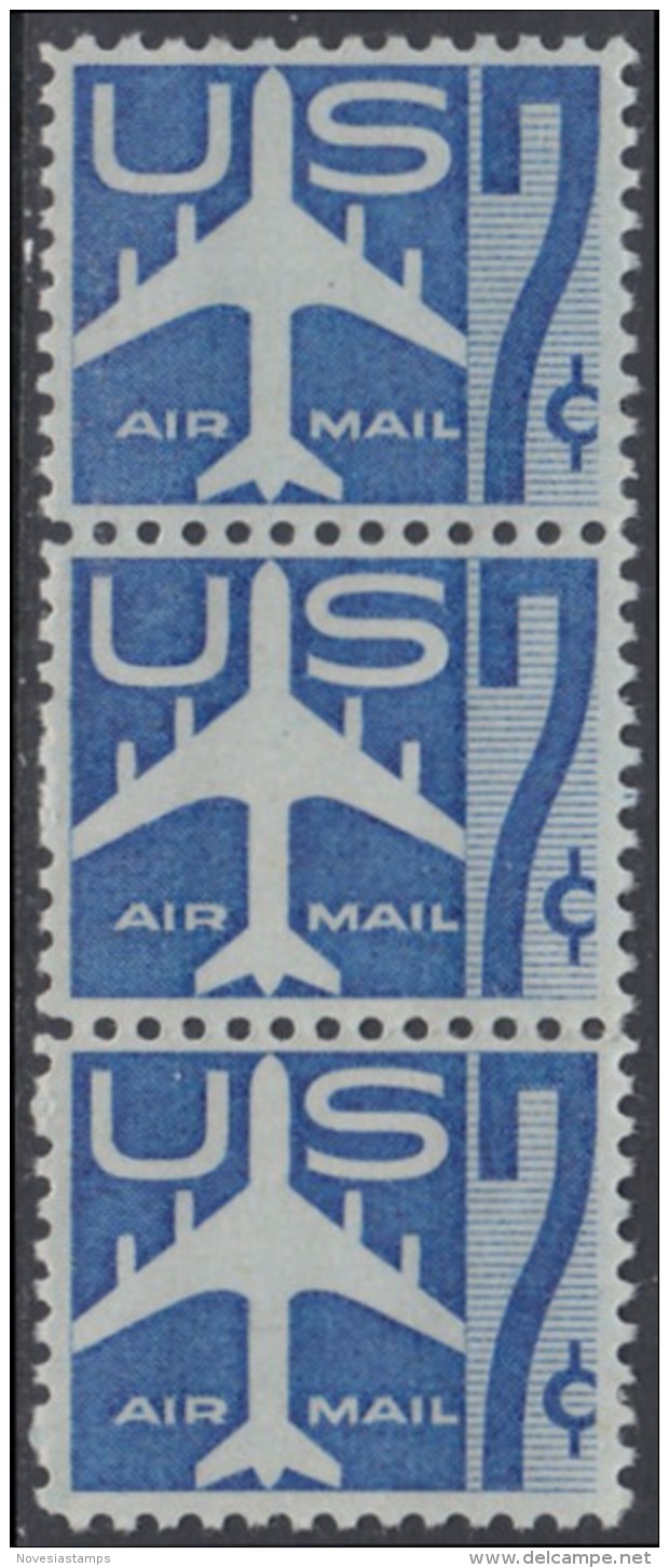 !a! USA Sc# C051 MNH Vert.STRIP(3) - Silhouette Of Jet Airliner - 2b. 1941-1960 Nuovi