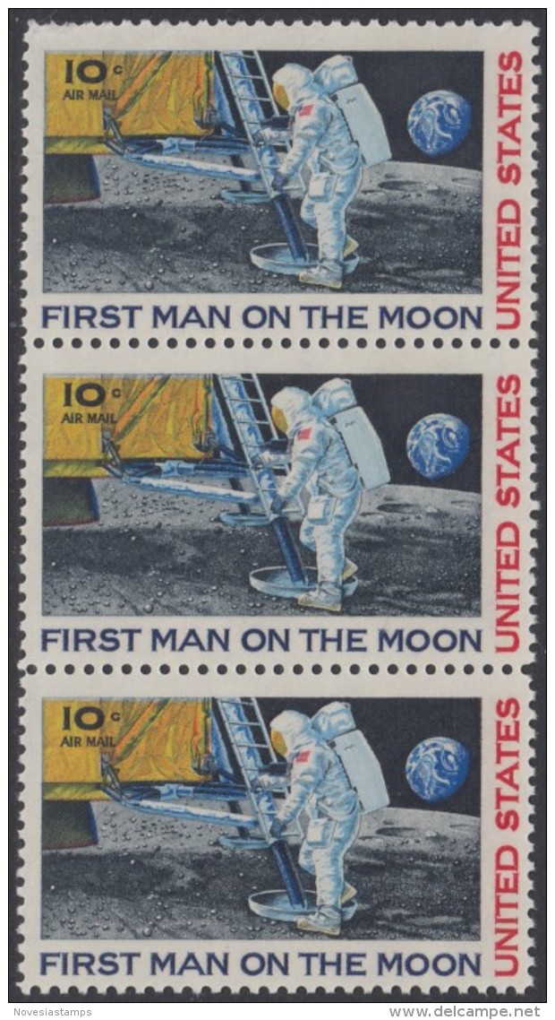 !a! USA Sc# C076 MNH Vert.STRIP(3) - Moon Landing - 3b. 1961-... Ungebraucht