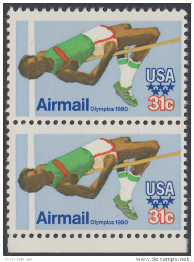 !a! USA Sc# C097 MNH Vert.PAIR W/ Bottom Margin - High Jump - 3b. 1961-... Nuovi