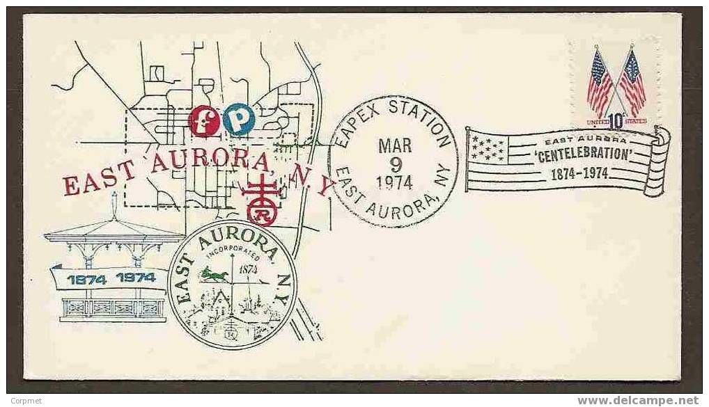 US -  COMM CACHETED COVER FROM 100th ANNIV. From EAST AURORA, NY - FLAG CANCELLATION Over FLAG STAMPS - Covers