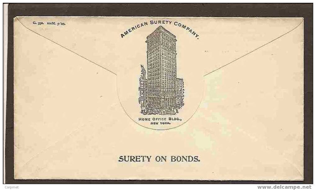 US SUPERB 1903 BONDS ADVERTISEMENT COVER From THE AMERICAN SURETY CO., NY - Tied With 1c. Franklin Imperforate At Bottom - Event Covers