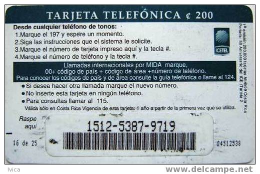 COSTA RICA - Prepaid Card 197 - 50 Aniv. ICE / Tarjeta 2 - 04/99 - 280.000 - Costa Rica