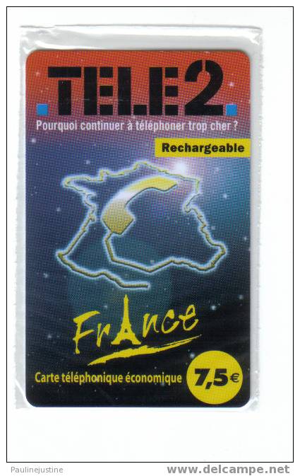 CARTE TELEPHONIQUE TELE 2 - FRANCE 7.50 EUR - SOUS BLISTER - Sammlungen
