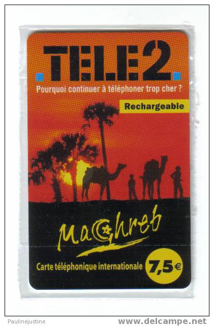 CARTE TELEPHONIQUE TELE 2 - MAGREB 7.50 EUR - SOUS BLISTER - Lots - Collections