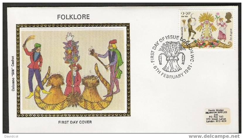SA010-GREAT BRITAIN // INGLATERRA - FOLKLORE- 1981- - SILK COVER- FDC- BEAUTIFUL - 1981-1990 Em. Décimales