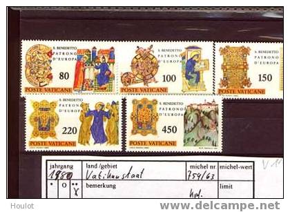 Vatikanstaat Mi. N° 759/63 ** Kpl. 1500. Geburtstag Des Hl. Benedikt Von Nursia - Unused Stamps