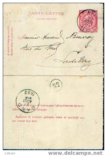 Carte-lettre (1892) Ayant Circulé Entre ATH & GAND - Carte-Lettere
