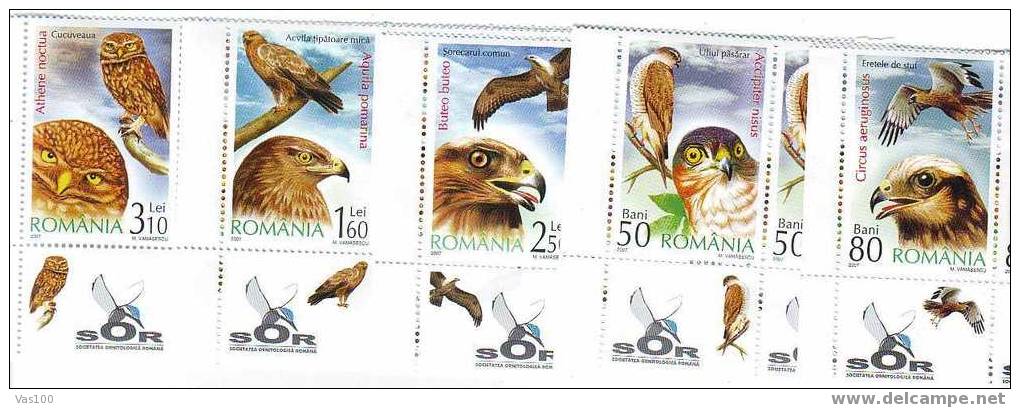 ROMANIA  2007 ,OISEAUX DE PROIE /birds Of Prey ,1X SET +TABS,MNH. - Unused Stamps